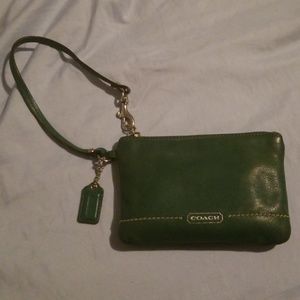 Hunter Green Coach Leather Wristlet